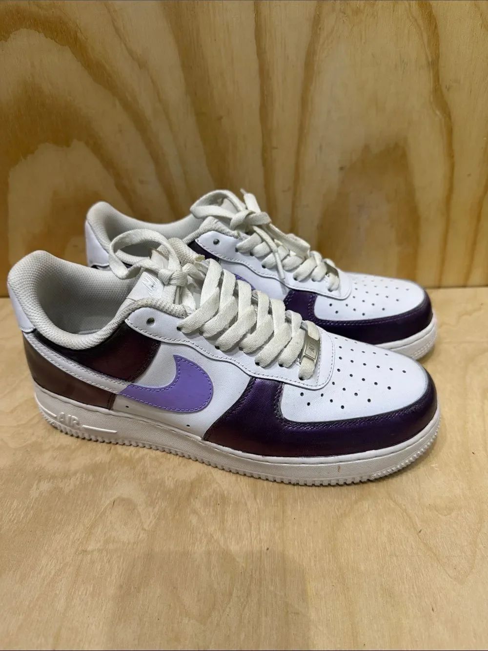 Air Force 1 Custom White Shoes, Retro Eggplant Purple Plum Lavender Men Sz 8.5